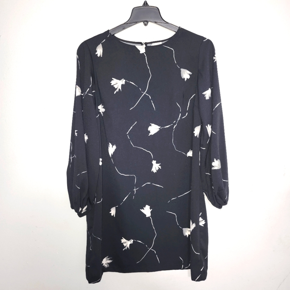 A new day women's black floral dress size large long sleeve